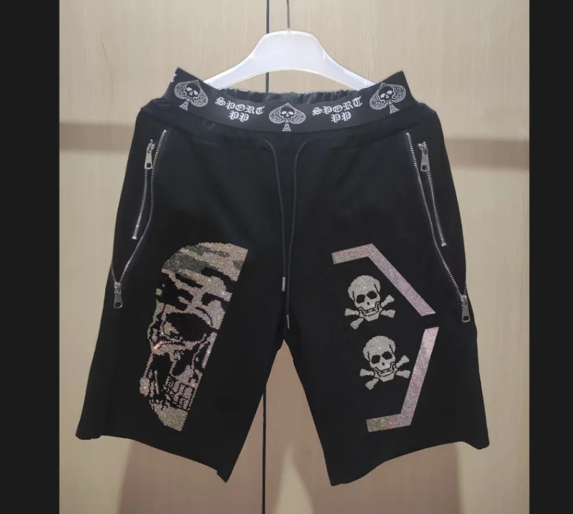 Men's Slim Fit Track Pants – Multi-Pocket Rhinestone Sweatpants short 8