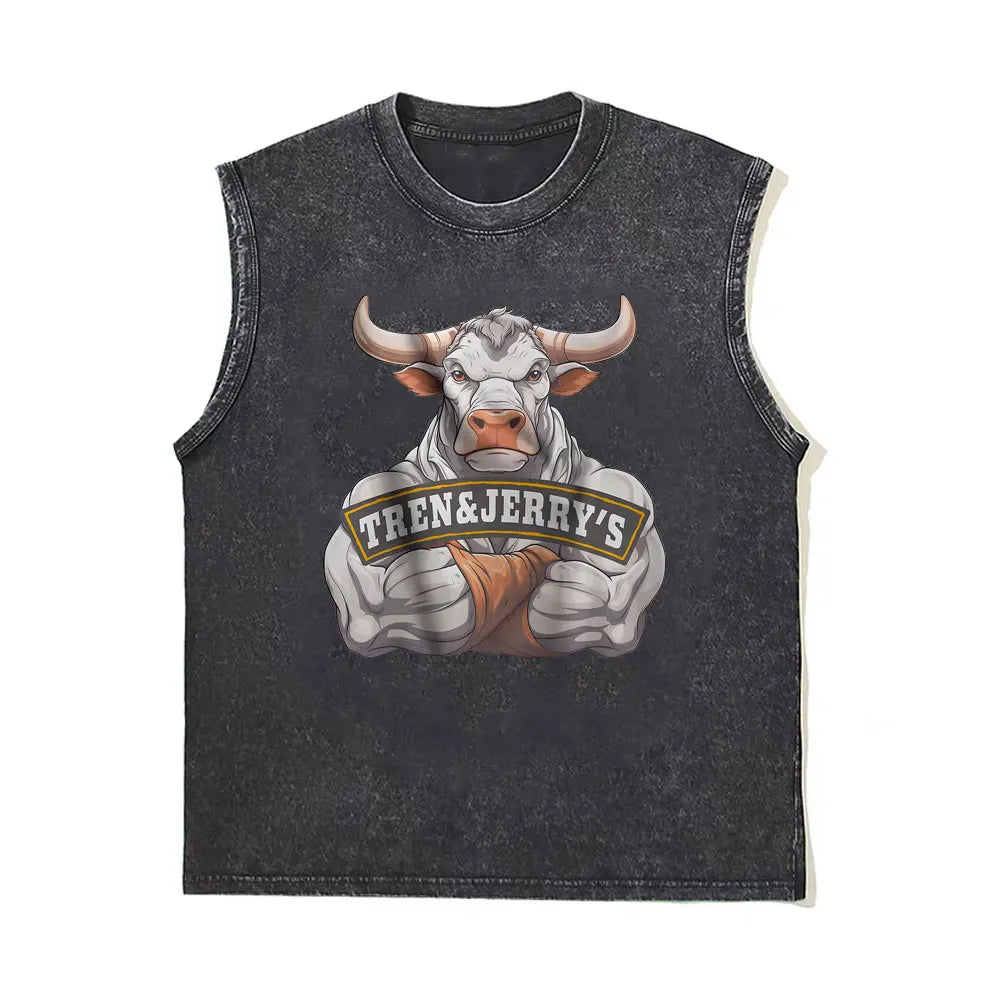 Washed Vintage Powerhouse Gym Logo Double Sided Print Tank Tops T-shirts Men Women Casual Oversized Geek Fitness Vest T Shirts