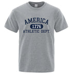 America 1776 Athletic Dept Letter Tshirt Man Fashion Tee Clothes Summer Luxury T-Shirt Hip Hop Breathable Cotton Tee Clothes