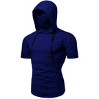 Men Athletic Hoodies Fashion Slim Fit Long Sleeve Sweatshirt with Mask Design Solid Color Sport Fitness Casual Pullover Outwear