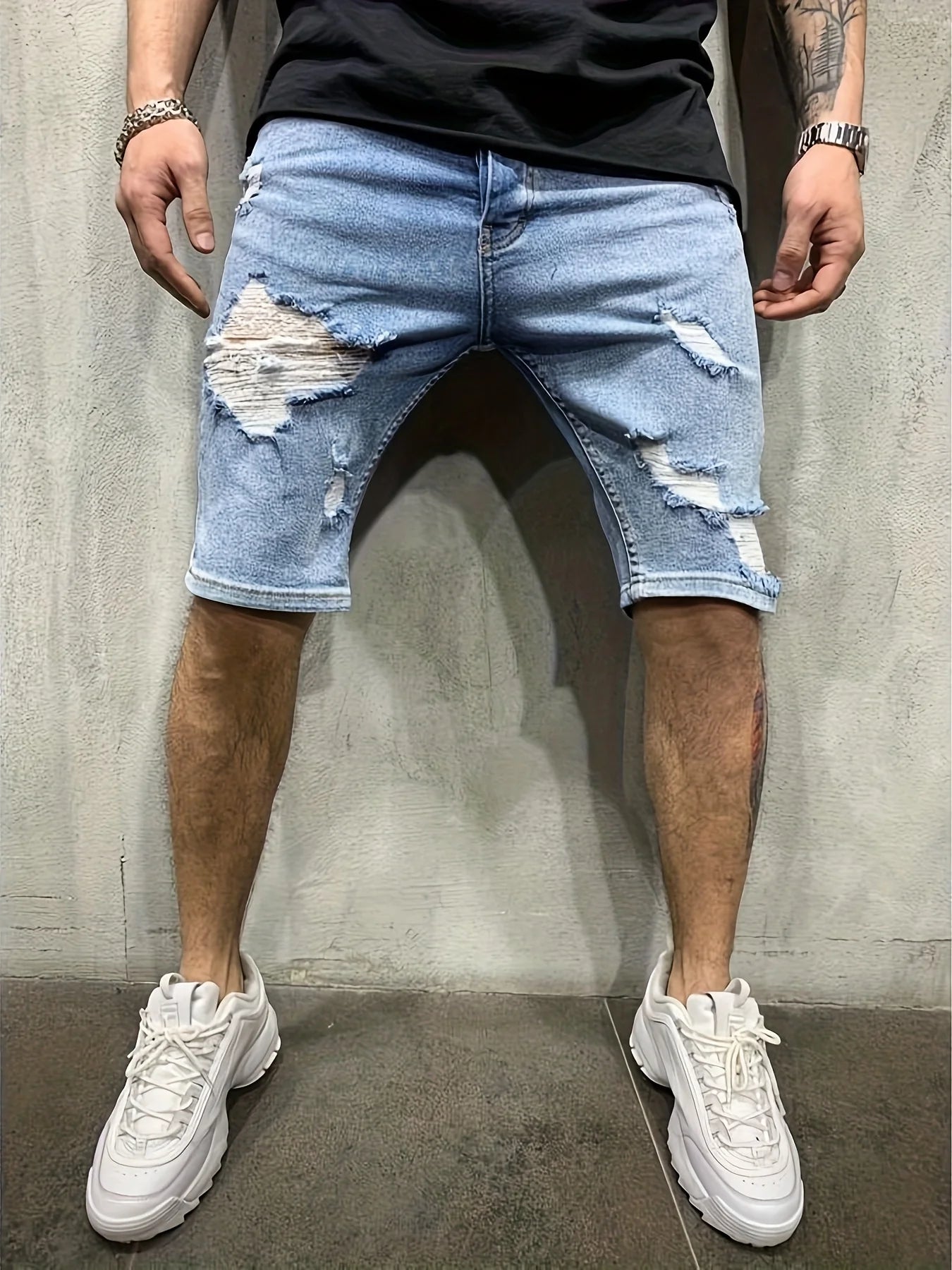 Men's Ripped Frayed Denim Shorts Blue