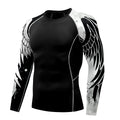 Men's Long Sleeve 3D Print Compression Training Shirt black and white