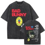 Rap Singer Bad Bunny Face Pattern T-shirt DeBi TiRAR MaS FOTOS DTMF Printed T-shirt for Men Women, Washed Retro Hip-hop T-shirt