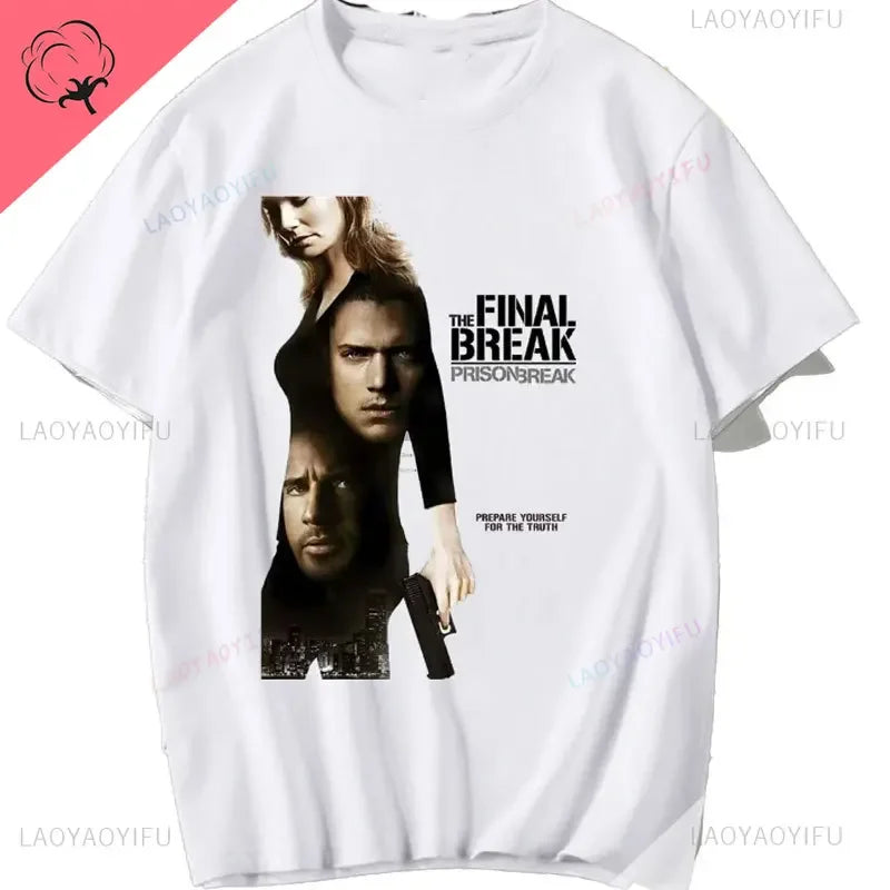 Men Vintage T Shirts Tv Series Prison Break Aesthetic Clothing Michael Scofield Y2k Shirt Streetwear Printed T-shirt Top Cotton