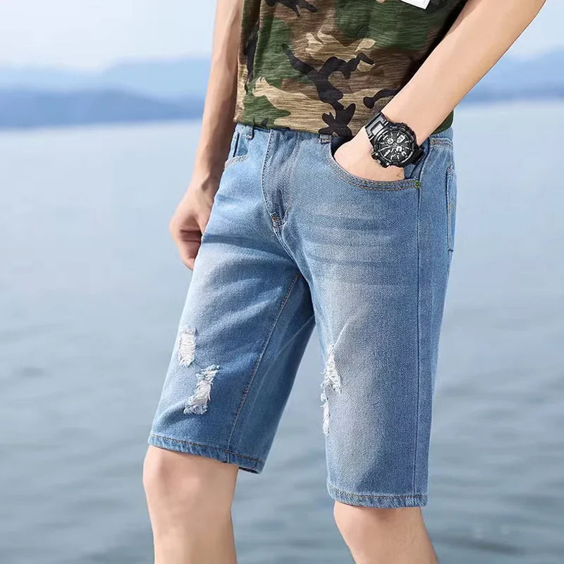 Men's Perforated Denim Shorts