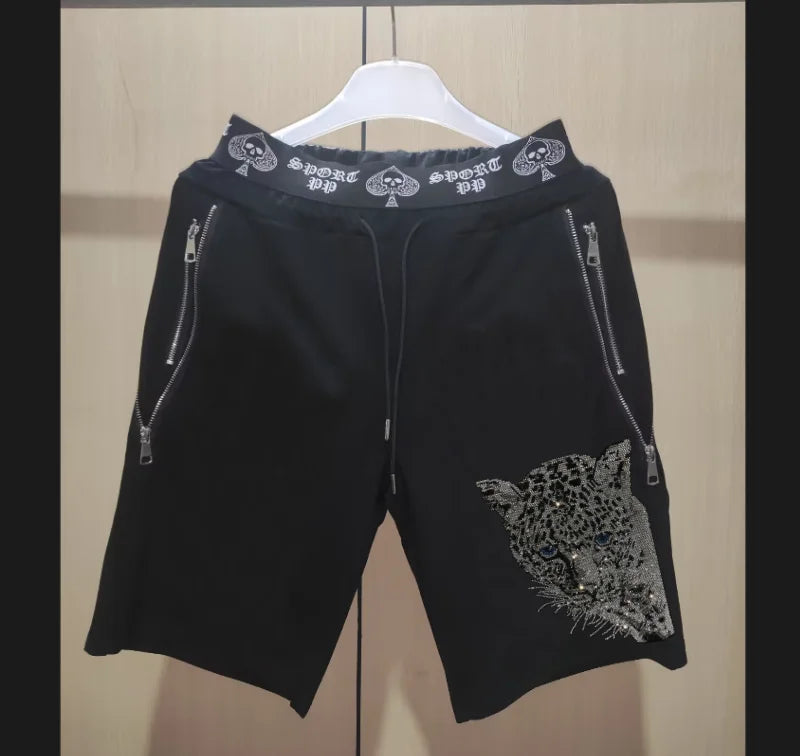 Men's Slim Fit Track Pants – Multi-Pocket Rhinestone Sweatpants short 1