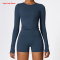 Women's Long Sleeve Crop Sport Top — Quick-Dry Gym & Yoga Wear Emblem Blue China Mainland