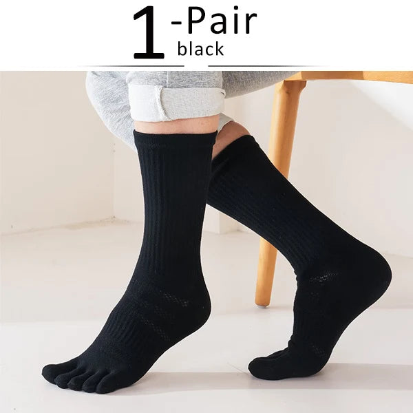 Sport 5 Finger Socks Man Long Compression Thick Solid Sweat-Absorbing Fitness Hiking Outdoor Basketball Calf Toe Socks