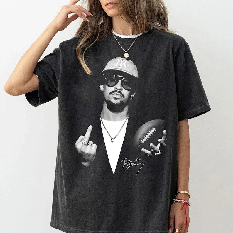 Bad Bunny Bowl 2026 Halftime Show Short Sleeves Cotton T-Shirt Bad Bunny Portrait Print  T-Shirt Graphic Vintage Tee Tops