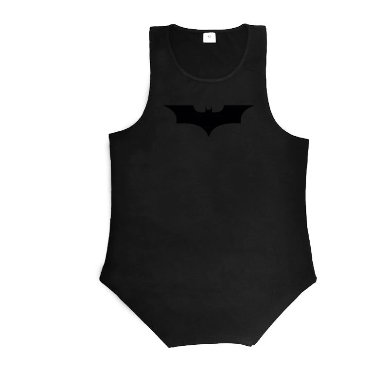 Black Bat Print Gym Fitness Running Sportswear Mens Training Bodybuilding Tank Tops Cotton Breathable Sleeveless Loose Shirts