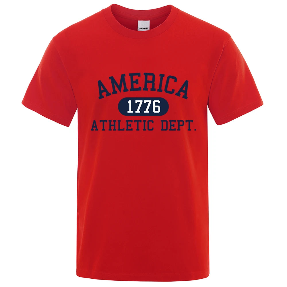 America 1776 Athletic Dept Letter Tshirt Man Fashion Tee Clothes Summer Luxury T-Shirt Hip Hop Breathable Cotton Tee Clothes