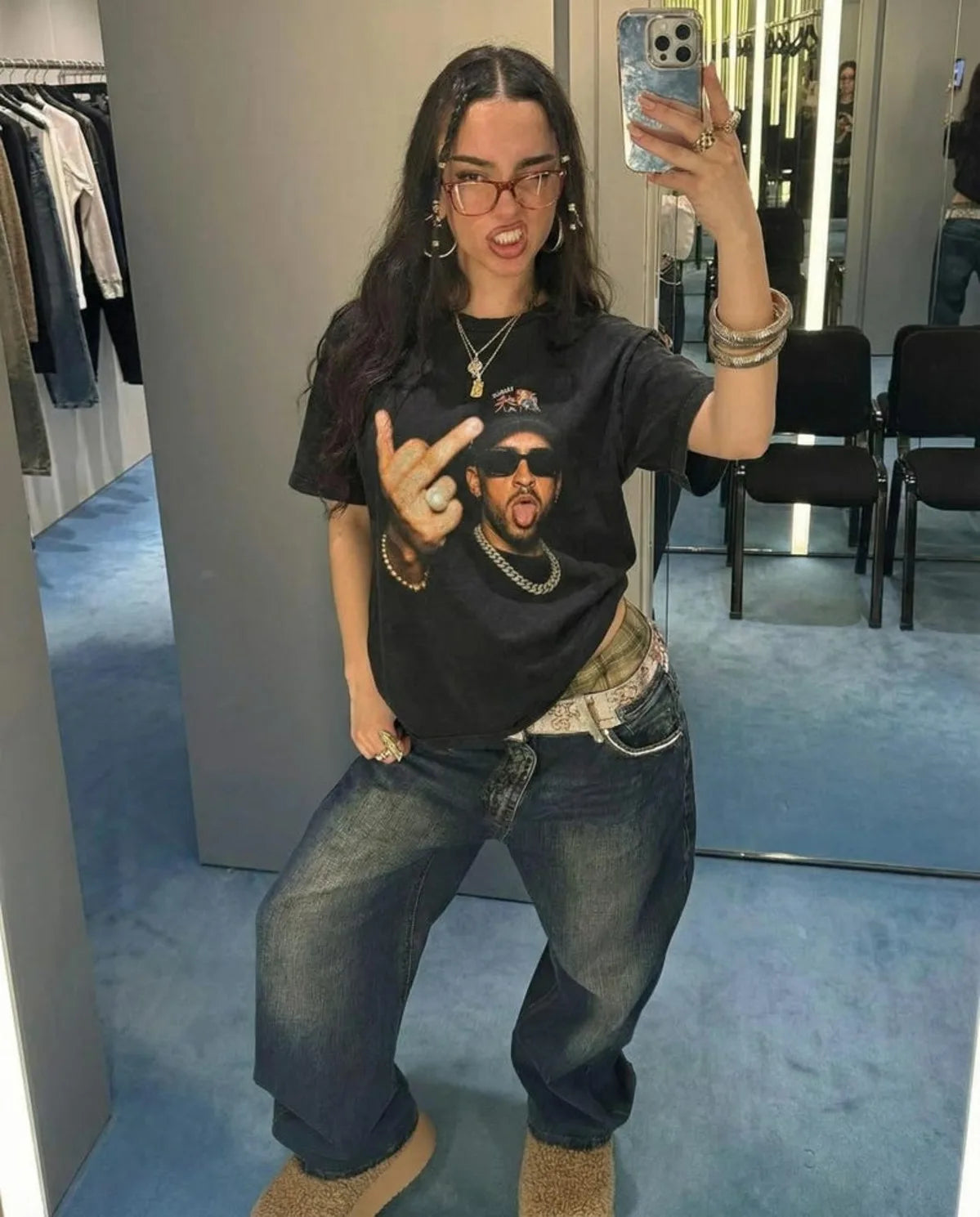 Bad Bunny Style Streetwear T-Shirt, Square Graphic Design Tee, Puerto Rico Soccer Inspired Top, Trendy Urban Fashion Shirt