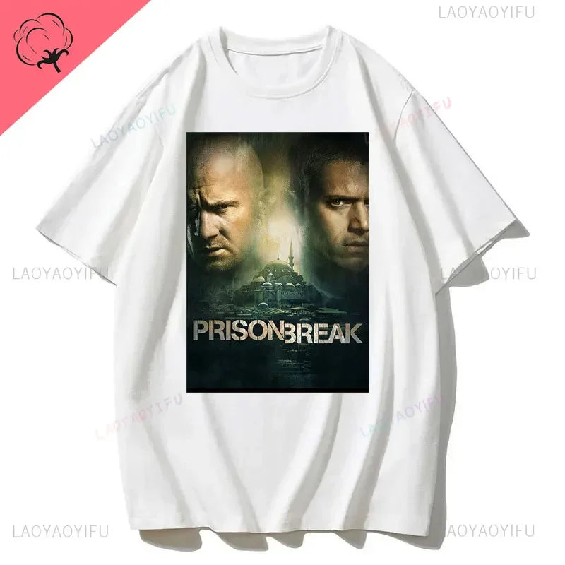 Men Vintage T Shirts Tv Series Prison Break Aesthetic Clothing Michael Scofield Y2k Shirt Streetwear Printed T-shirt Top Cotton