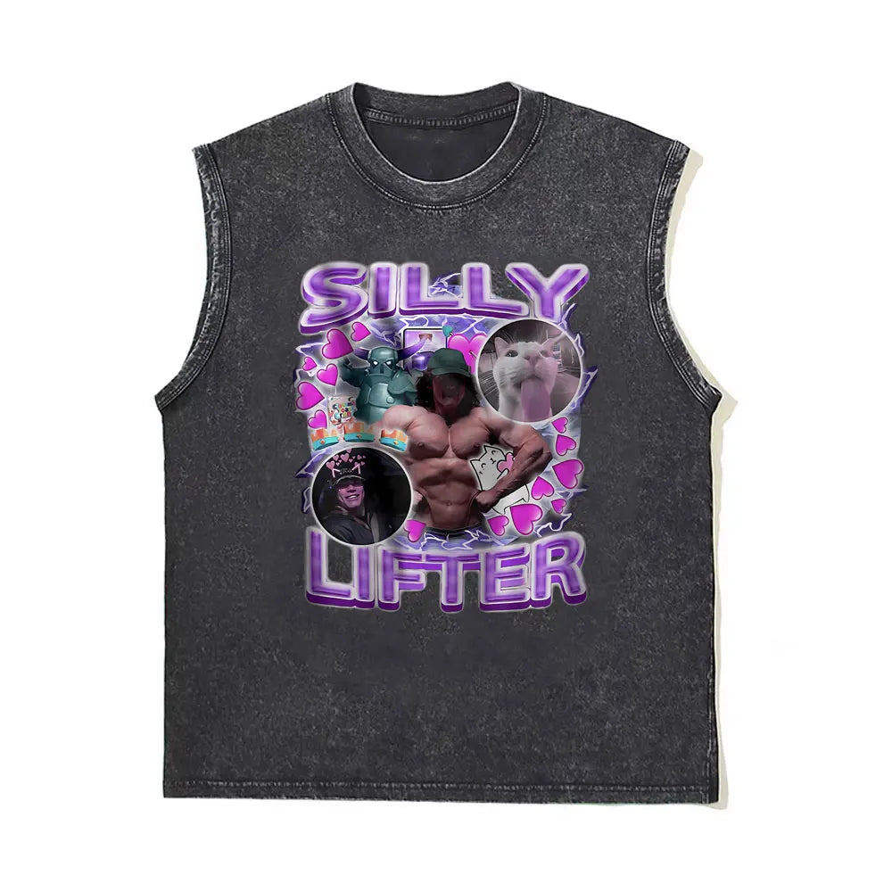 Washed Vintage Powerhouse Gym Logo Double Sided Print Tank Tops T-shirts Men Women Casual Oversized Geek Fitness Vest T Shirts