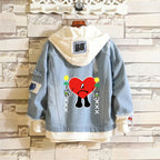 Bad Bunny Un Verano Sin Ti Men Light Blue Denim Jackets Women Men's Slim Casual Denim Coats New Male High Quality Jean Coats