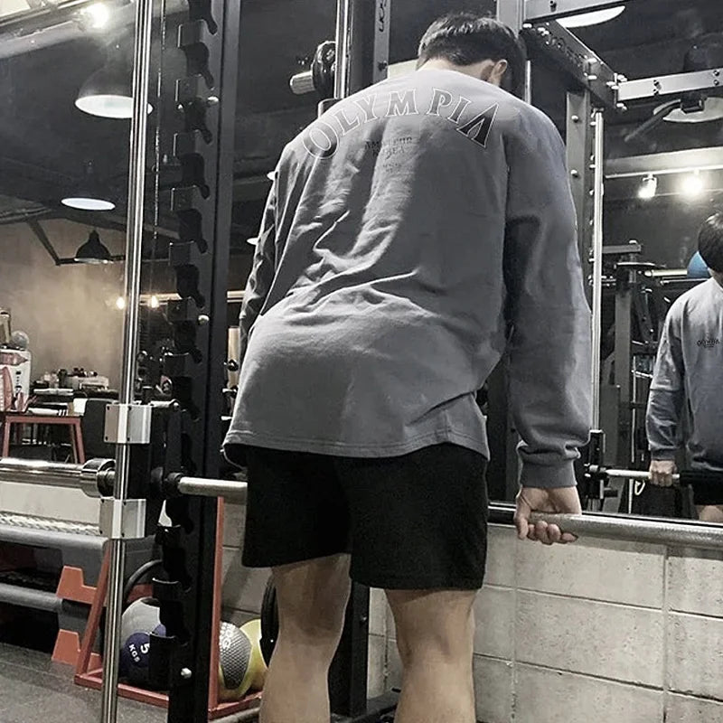 Men's Cotton Casual Long Sleeve T-shirt Man Gym Fitness Sweatshirt O-Neck Running Training Tops Male Workout Clothing Undershirt