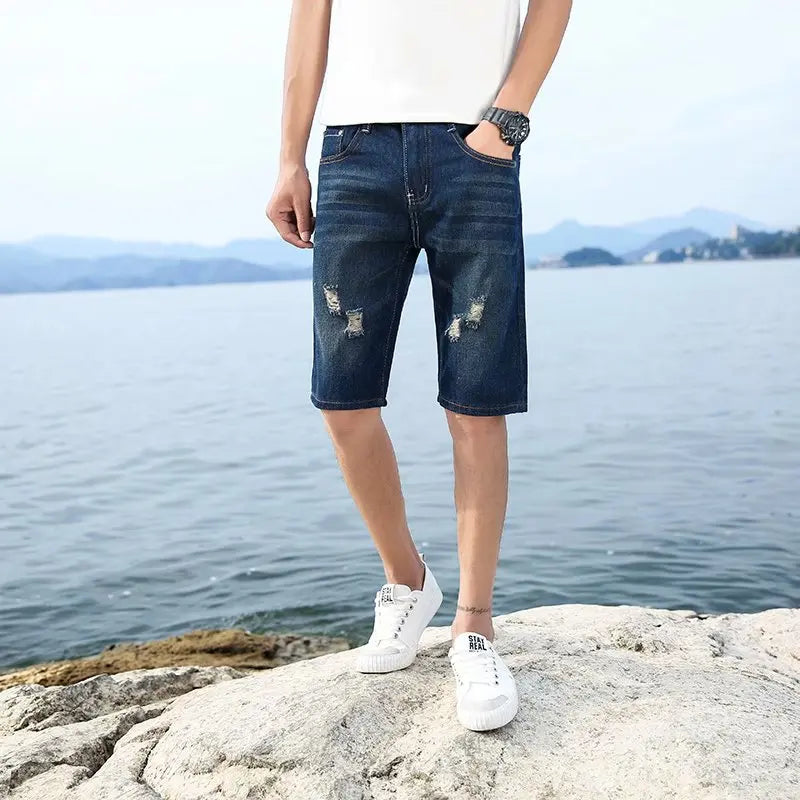Men's Perforated Denim Shorts