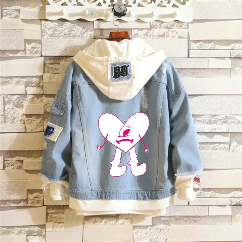 Bad Bunny Un Verano Sin Ti Men Light Blue Denim Jackets Women Men's Slim Casual Denim Coats New Male High Quality Jean Coats