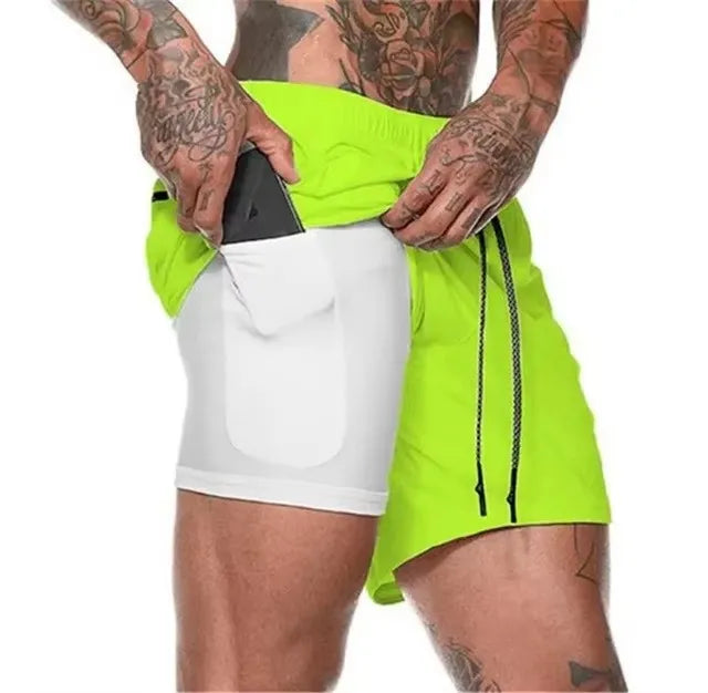 Men's 2-in-1 Compression Running Shorts Yellow