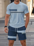 Men's 3D Print Short-Sleeve Co-ord Set Blue