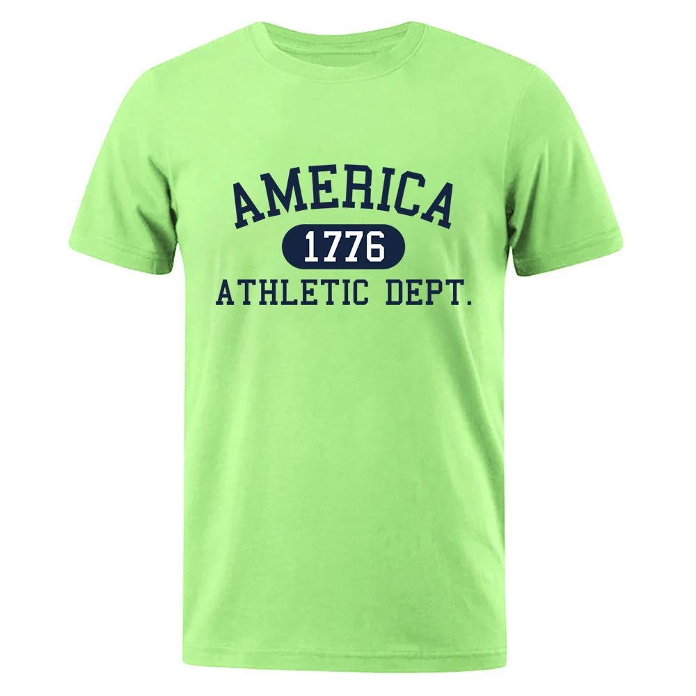 America 1776 Athletic Dept Letter Tshirt Man Fashion Tee Clothes Summer Luxury T-Shirt Hip Hop Breathable Cotton Tee Clothes