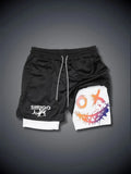 Men's Smiling Face Printed Fitness Shorts – 2-in-1 Quick Dry Training Shorts GRAY