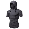 Men Athletic Hoodies Fashion Slim Fit Long Sleeve Sweatshirt with Mask Design Solid Color Sport Fitness Casual Pullover Outwear