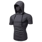 Men Athletic Hoodies Fashion Slim Fit Long Sleeve Sweatshirt with Mask Design Solid Color Sport Fitness Casual Pullover Outwear