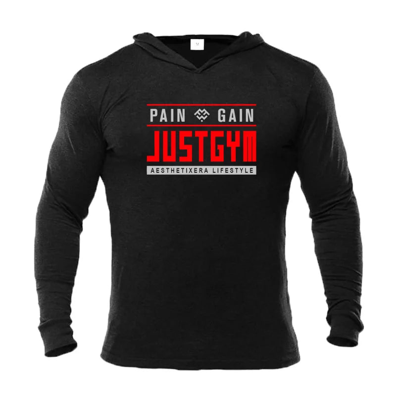 Muscleguys Fitness Hooded Long Sleeve T Shirt Men Workout Cotton Slim Fit Bodybuilding T-Shirt Male Gym Workout Jogger Clothing