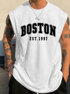 Men's summer fashion casual sports loose Boston est 1997 Print comfortable breathable round neck sleeveless vest