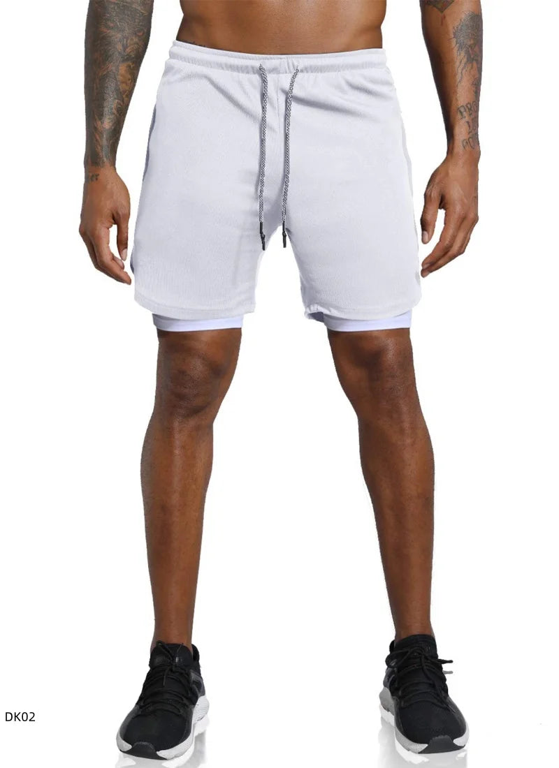 Men's 2-in-1 Compression Gym Shorts — 15 Designs image color white