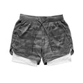 Men's Gym Shorts with Liner, Pockets & Towel Loop Gray Camo