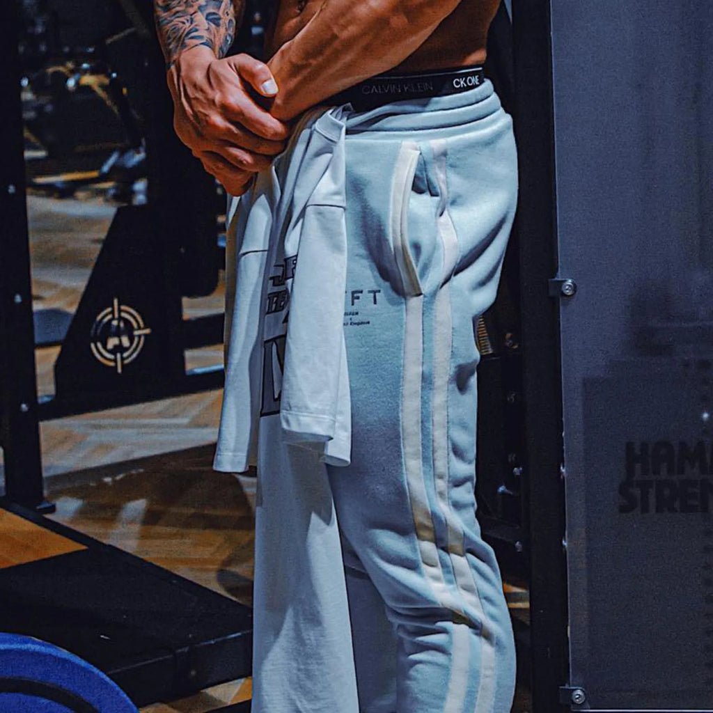 Side Striped Pants Men Running Sweatpants Bodybuilding Track Pants Gym Fitness Training Sport Trousers Male Cotton Long Pants