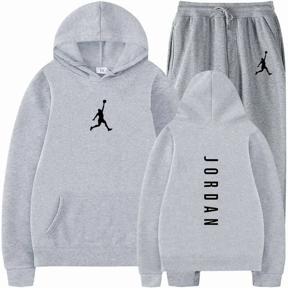 2025 Spring and autumn  fitness basketball casual sportwear set fashion men's hooded jumper + jogging pants two-piece set