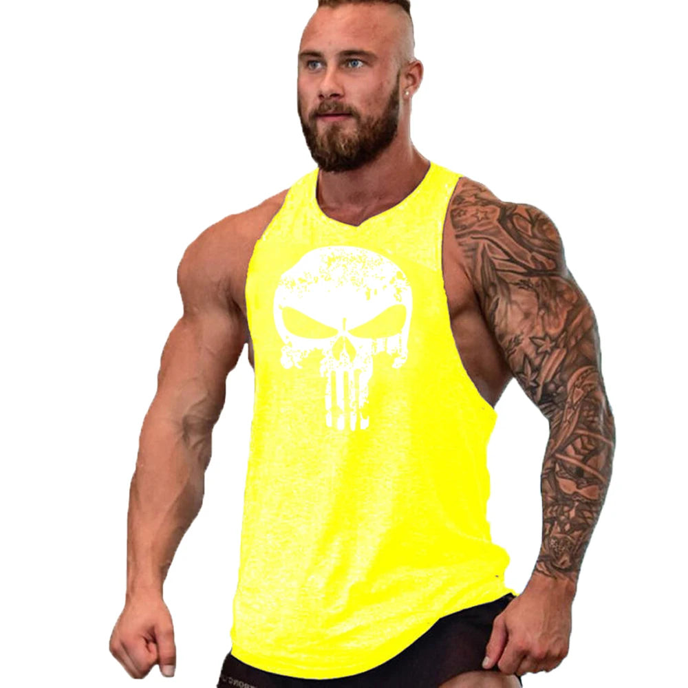 New Hot Sale Mens Skull Printed Tank Top Breathable Cool Vest Running Shirt Cotton Tees Bodybuilding Singlet Fitness Sleeveless