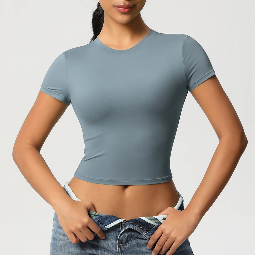 Women Sport Shirt Short Sleeve Gym Top Workout Clothes High Elastic Active Wear Femme Running Accessories Fitness Tshirt