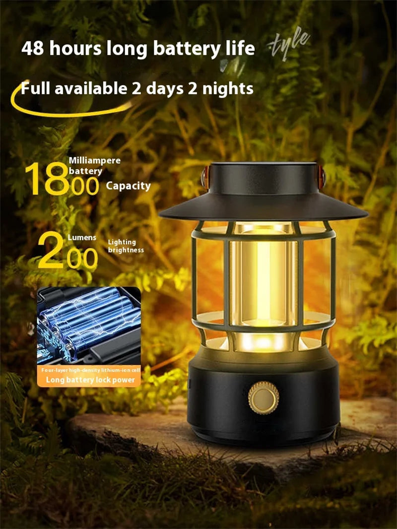 lohascamping LED Camping Lamp Retro Hanging Lamp Portable Stepless Dimming Camping Light Waterproof Rechargeable Outdoor Light
