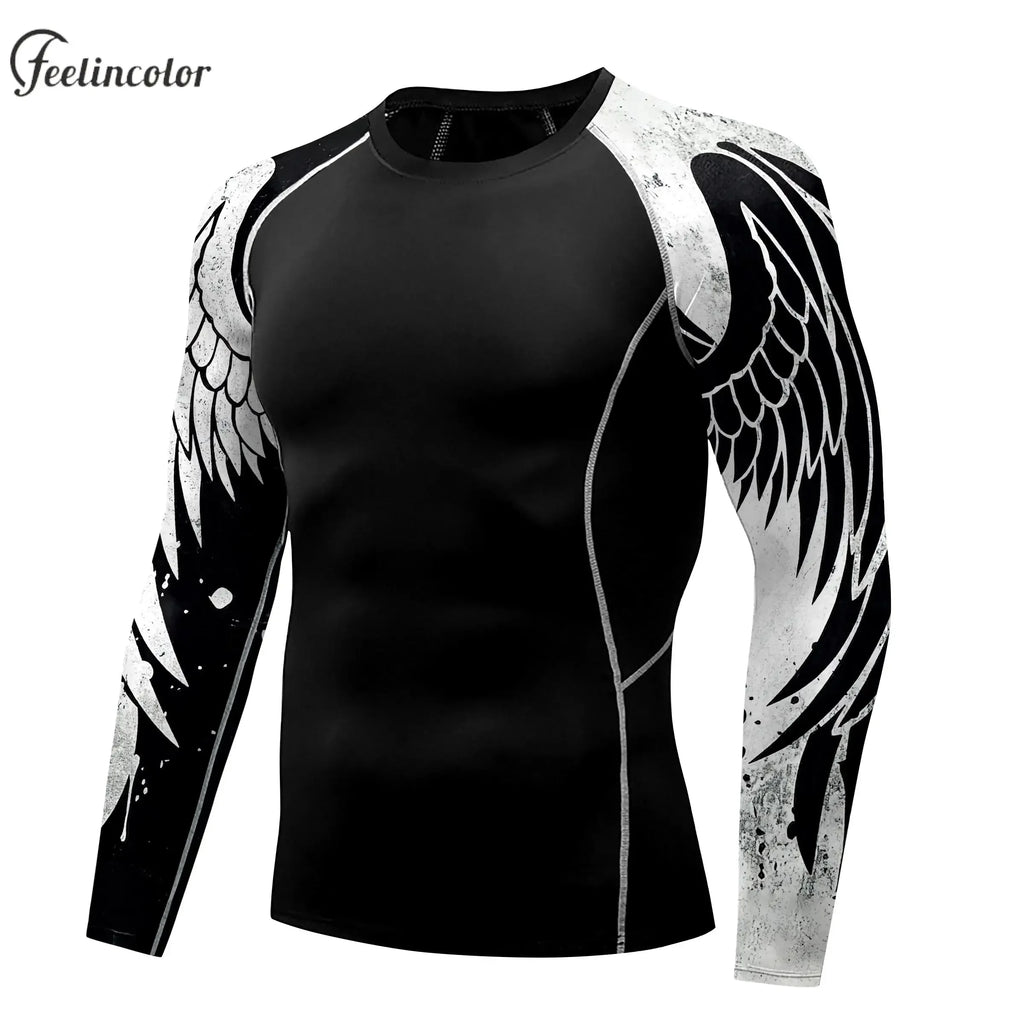 Men's Long Sleeve 3D Print Compression Training Shirt