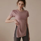Breathable Fitness Shirt Side Drawstring Split Top Cover Hips Blouse