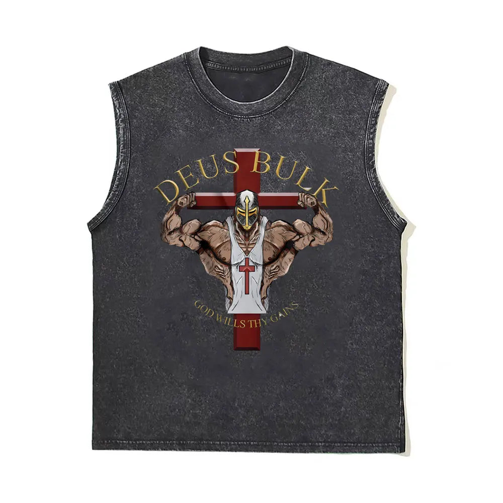 Washed Vintage Powerhouse Gym Logo Double Sided Print Tank Tops T-shirts Men Women Casual Oversized Geek Fitness Vest T Shirts