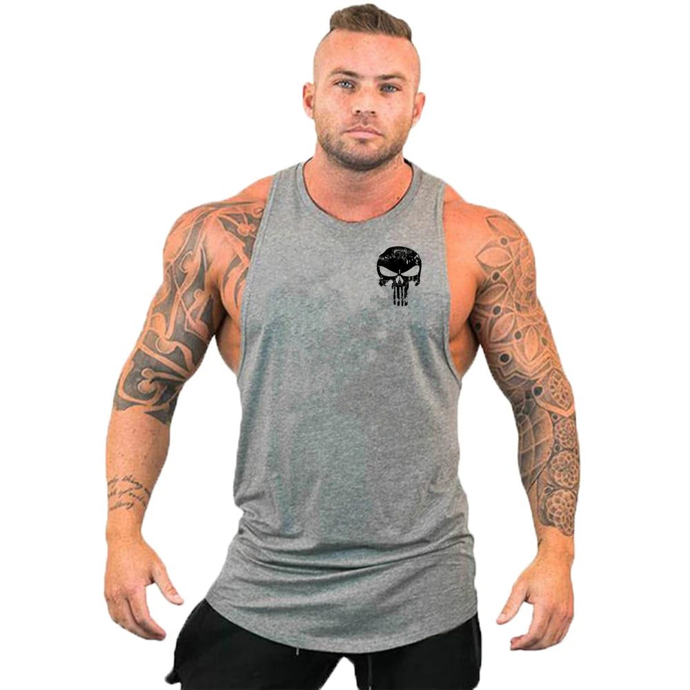 New Hot Sale Mens Skull Printed Tank Top Breathable Cool Vest Running Shirt Cotton Tees Bodybuilding Singlet Fitness Sleeveless