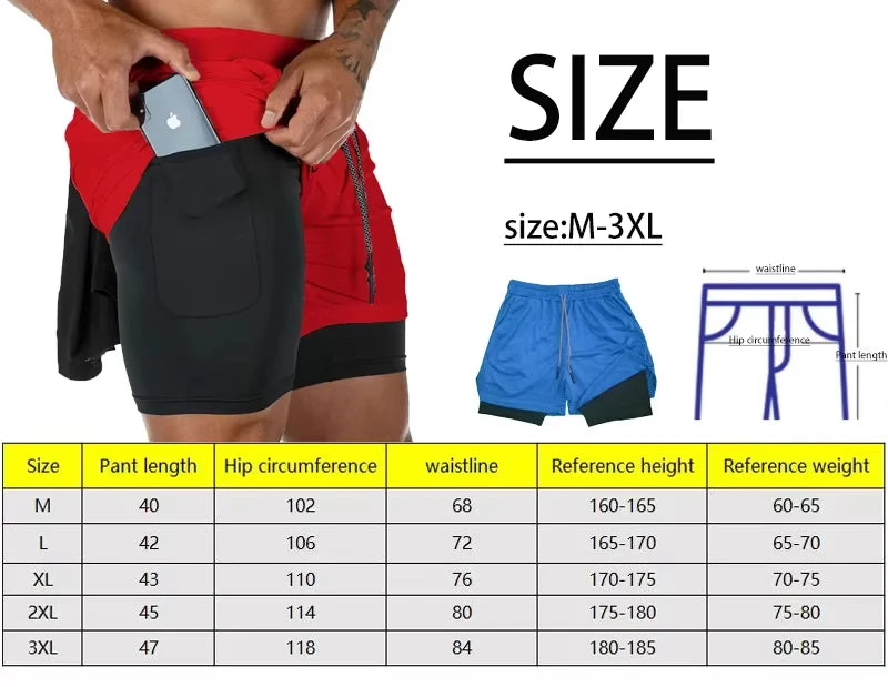 Men's Printed Double-Layer Compression Gym Shorts