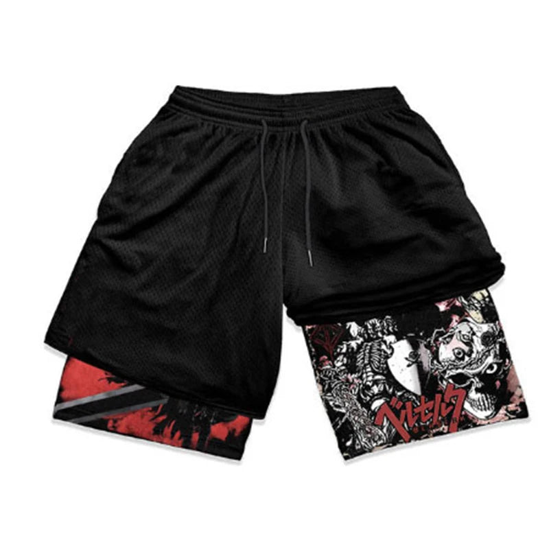 Anime Sports Fitness  Shorts Men's Shorts 2 In 1