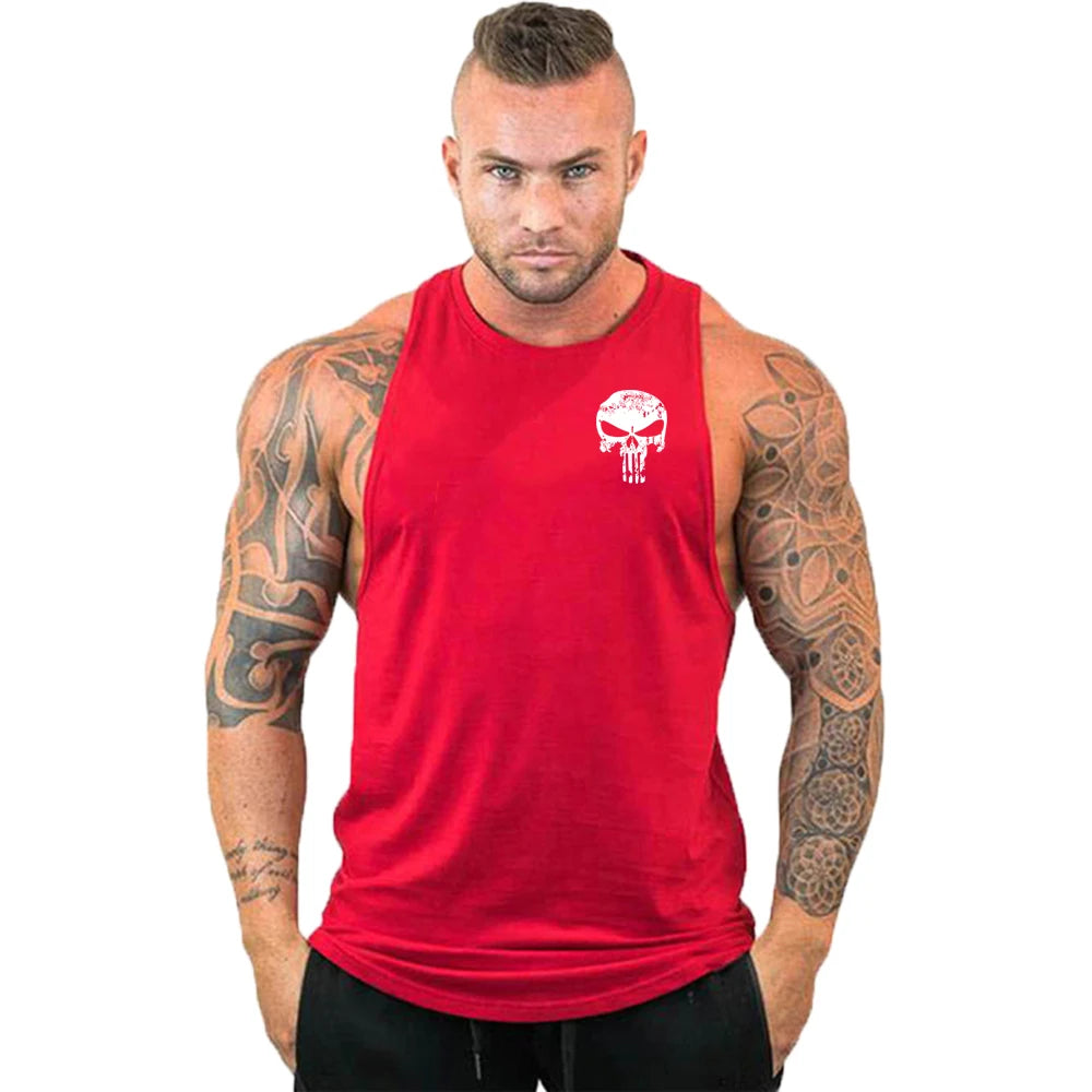 New Hot Sale Mens Skull Printed Tank Top Breathable Cool Vest Running Shirt Cotton Tees Bodybuilding Singlet Fitness Sleeveless