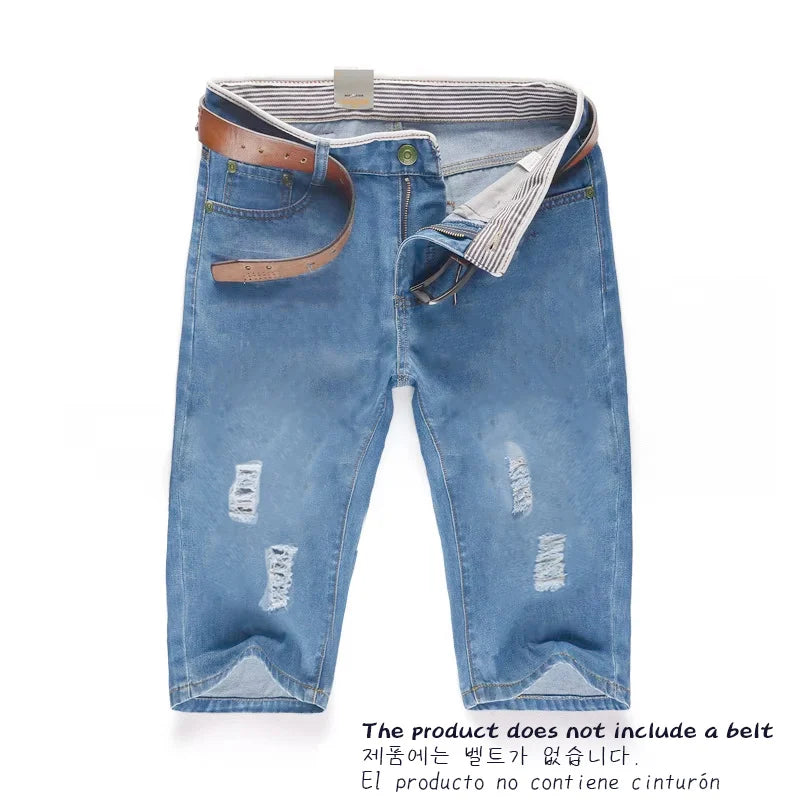 Men's Perforated Denim Shorts SKY BLUE
