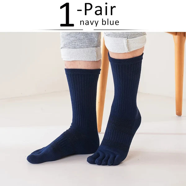 Sport 5 Finger Socks Man Long Compression Thick Solid Sweat-Absorbing Fitness Hiking Outdoor Basketball Calf Toe Socks