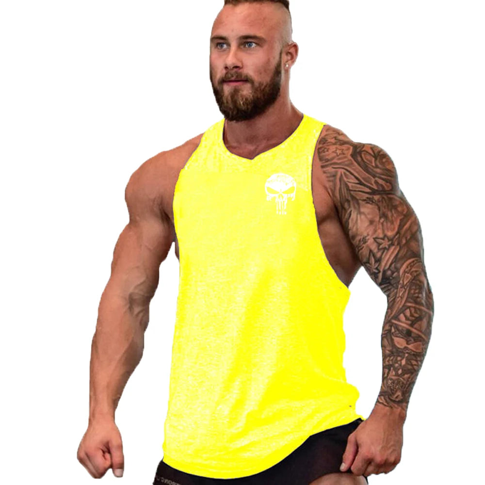 New Hot Sale Mens Skull Printed Tank Top Breathable Cool Vest Running Shirt Cotton Tees Bodybuilding Singlet Fitness Sleeveless