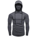 Men Athletic Hoodies Fashion Slim Fit Long Sleeve Sweatshirt with Mask Design Solid Color Sport Fitness Casual Pullover Outwear