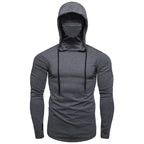 Men Athletic Hoodies Fashion Slim Fit Long Sleeve Sweatshirt with Mask Design Solid Color Sport Fitness Casual Pullover Outwear