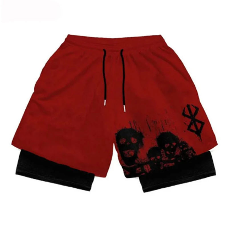 Anime Sports Fitness  Shorts Men's Shorts 2 In 1